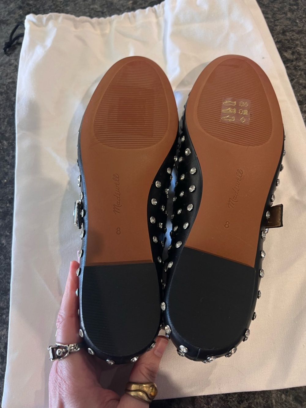 Madewell Black Ballet Flats with Crystal Studs NWOB SZ 8 - Picture 5 of 6